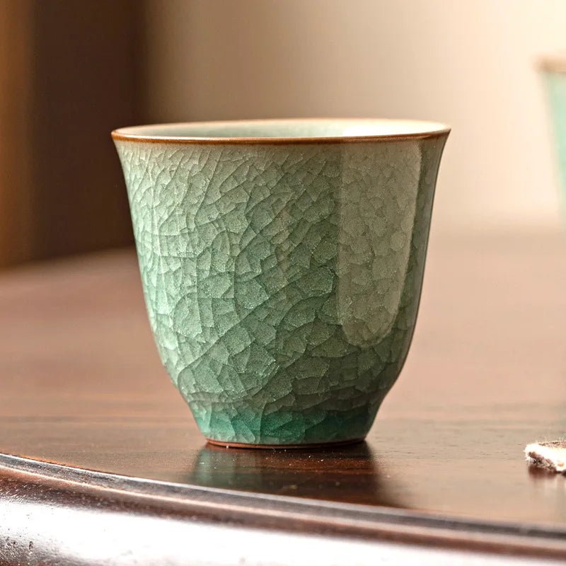 Ru kiln ice flower tea cup master cup single cup open piece ceramic kung fu tea set tea cup home hospitality cup Quake
