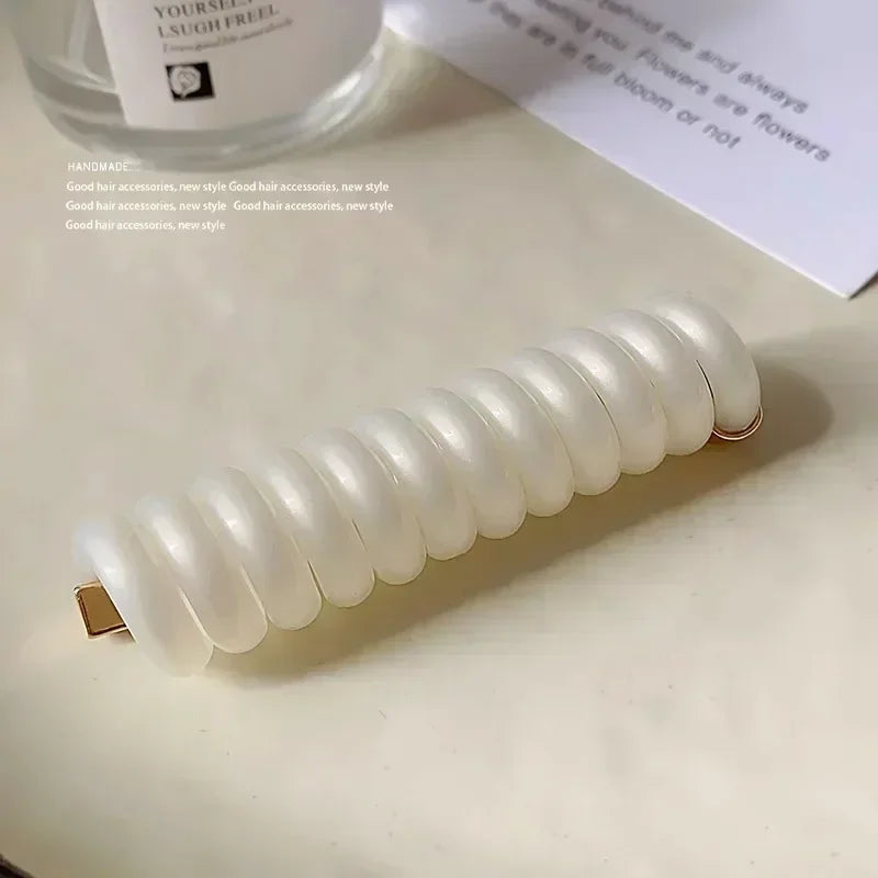 New Spiral High Elastic Rubber Bands for Women Girls Telephone Wire Hair Ties Loop Spiral Coil Hairbands Ponytail Holder Quake white