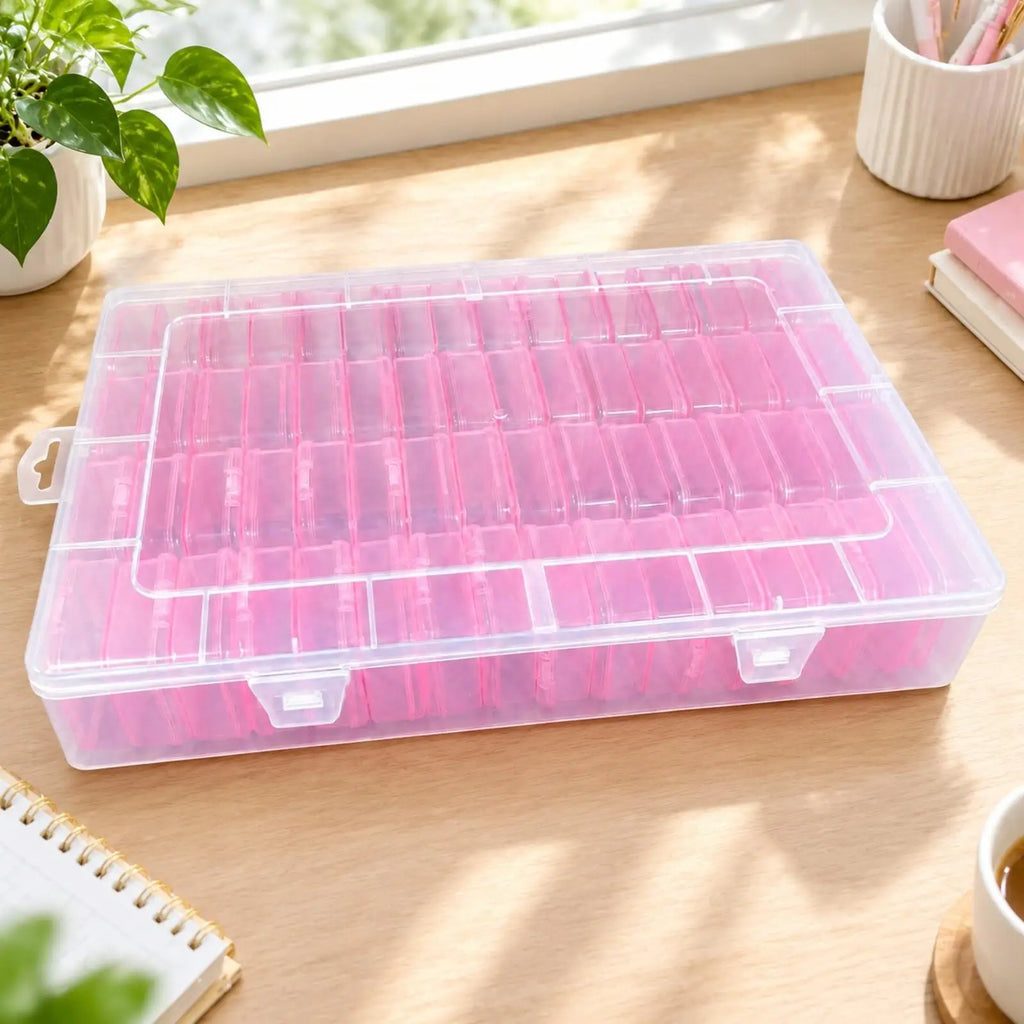 Plastic Desktop Storage Organizer Box with 64 Compartments Hinged Lid for Jewelry Craft Supplies Quake