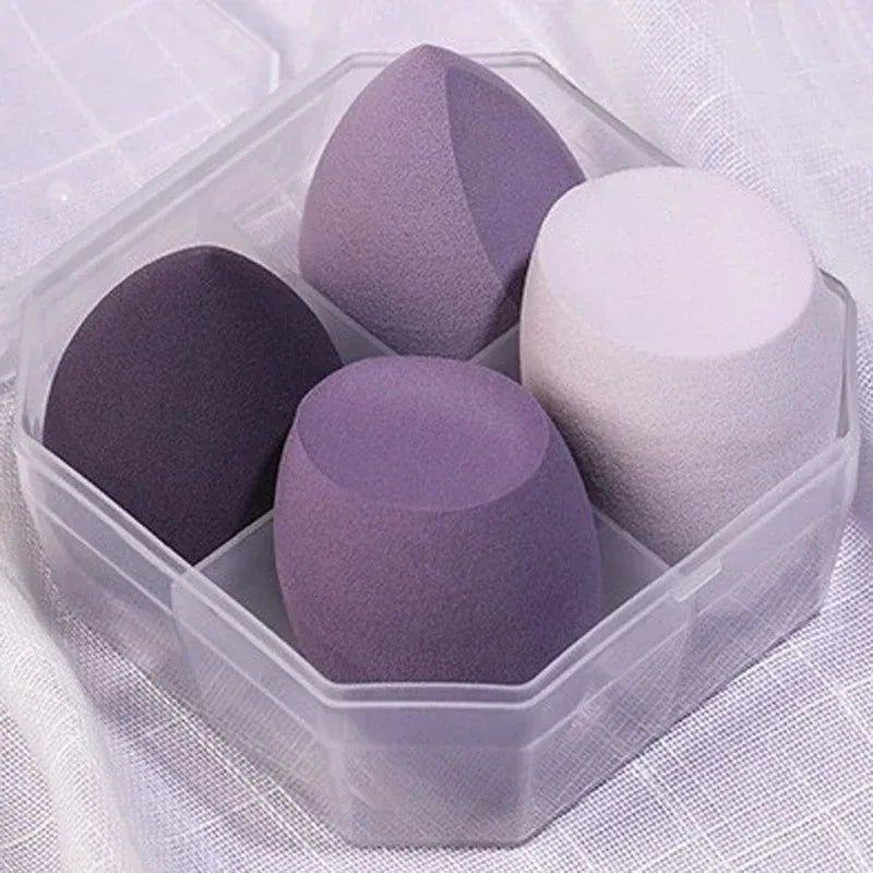 Make Up Sponge Tools Sponge 4pcs Powder Beauty Cosmetic Egg Foundation Makeup Puff Dry and Wet Combined Powder Puff Bevel Cut Quake M81 purple with Box