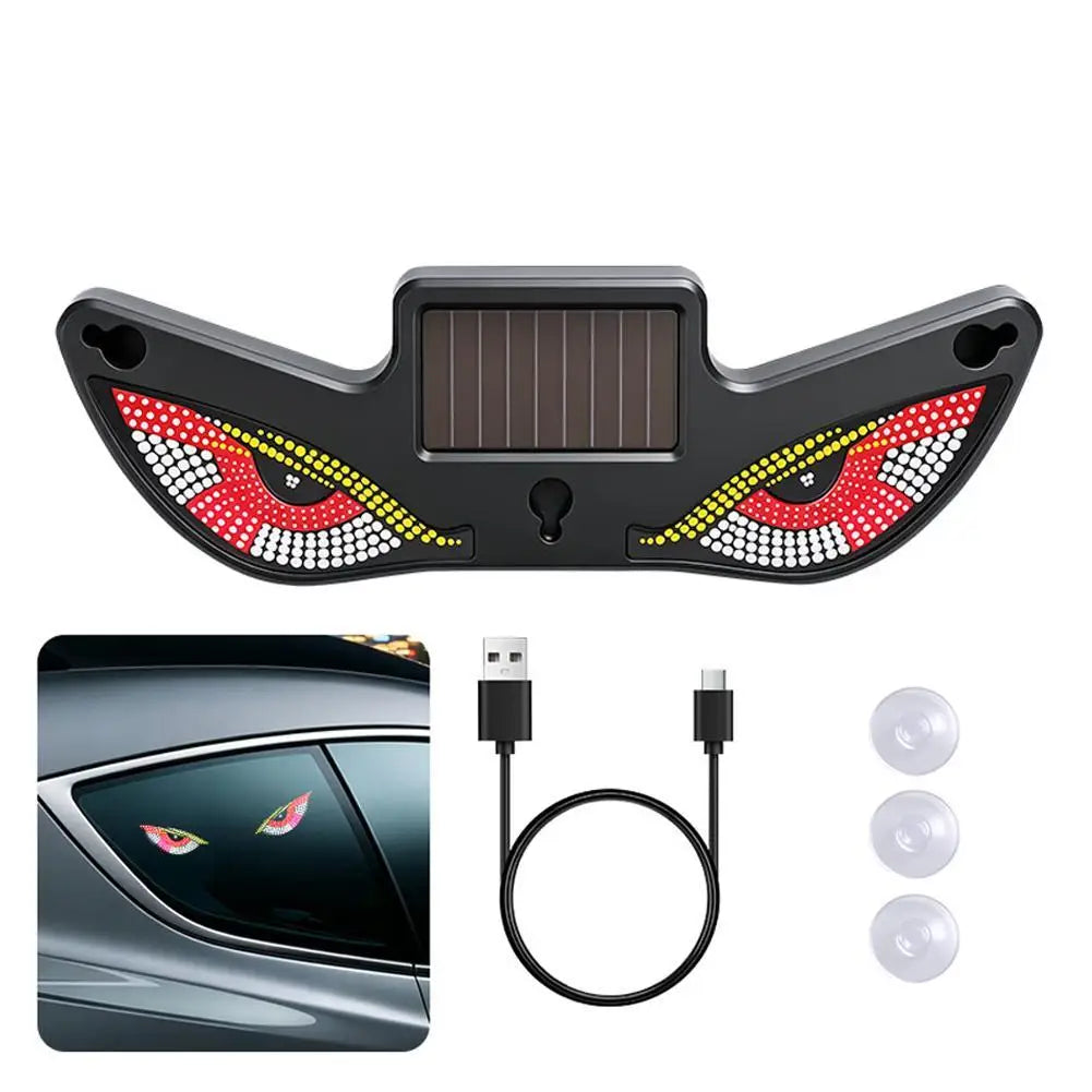 Solar Powered Car Neon Light Wireless LED Demon Eye Window Lamp Type C Rechargeable Suction Cup Interior Atmosphere Decor Quake red