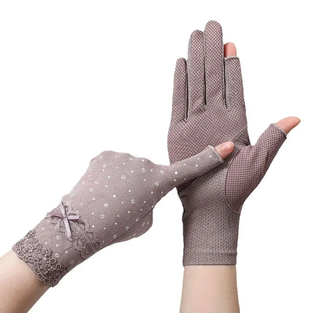 Summer UV Protection Sunscreen Gloves Lace Thin Anti-UV Mittens Elastic Slip Resistant Sun Protection Gloves Women Girls Quake