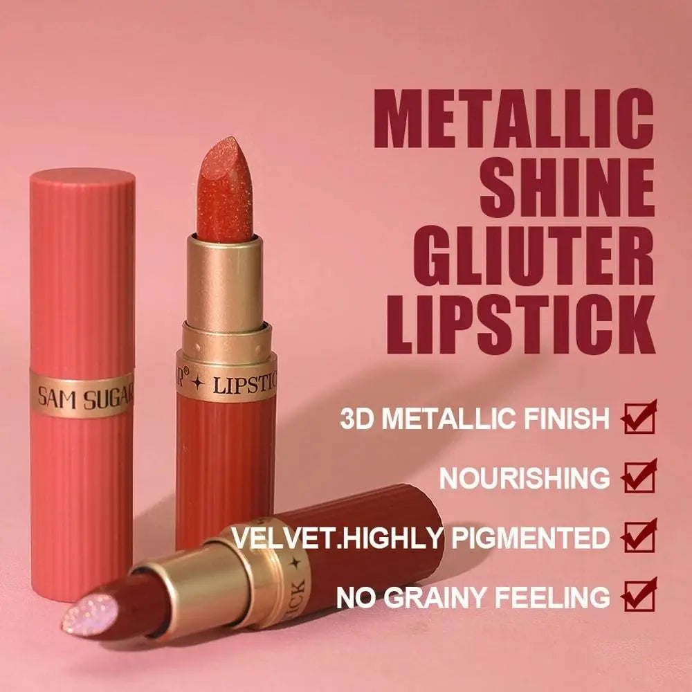 New Waterproof Glitter Lipstick Long Lasting Non-Fade Lip Gloss Chocolate Brown Lipstick Cosmetics Quake