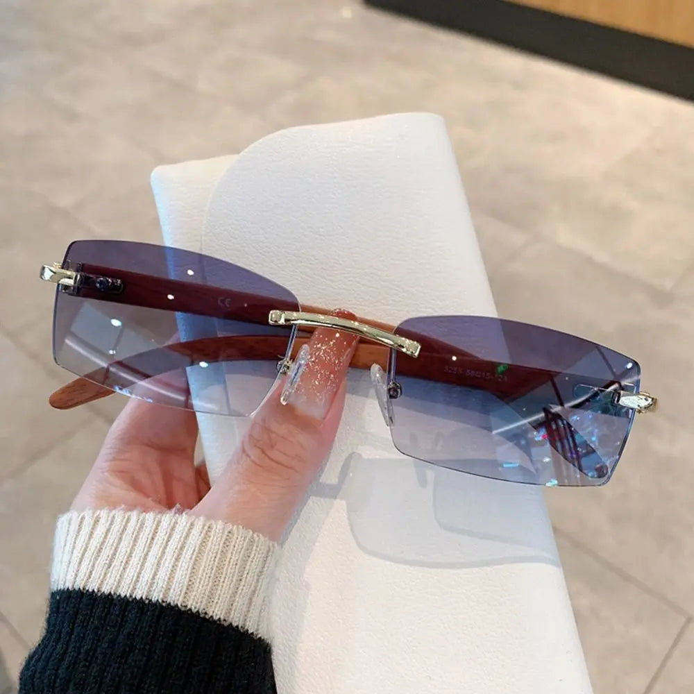 Trendy Punk Sunglasses Rimless Rectangle Sun Glasses for Women Men UV400 Driving Shades Fashion Frameless Gradient Eyewear Quake Gold-Gradient Gray