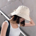 Fashion Solid Color Women Bucket Hat Sunscreen Adjustable Sun Hats Foldable Sun Prevent Hats Quake beige