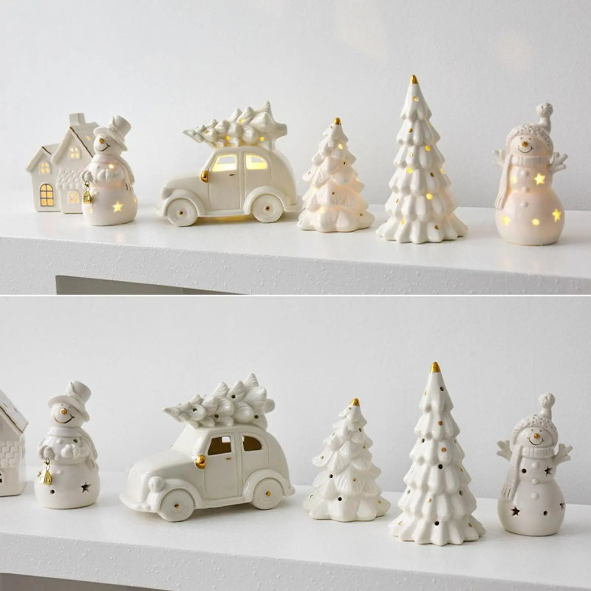 LED Light Christmas Decoration White Ceramic Christmas Tree Ornaments car Shaped Xmas decor Christmas Gifts Tabletop decor Quake