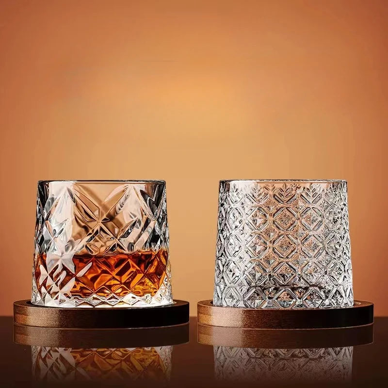 Crystal Drum with Base Whiskey Spin Wine Brandy Glass Bar Home Beverage Cup Quake