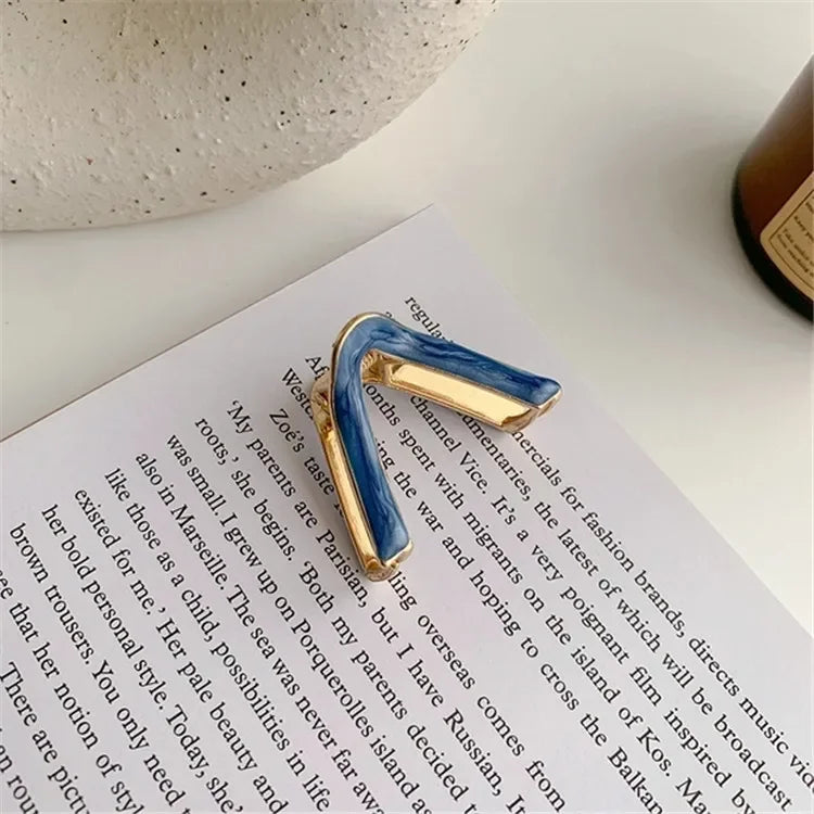 High Ponytail V-shaped Hair Clip Fashionable Gold Color Metal Small Hair Clips High Ponytail Ornament Korean Popular Headwear Quake blue