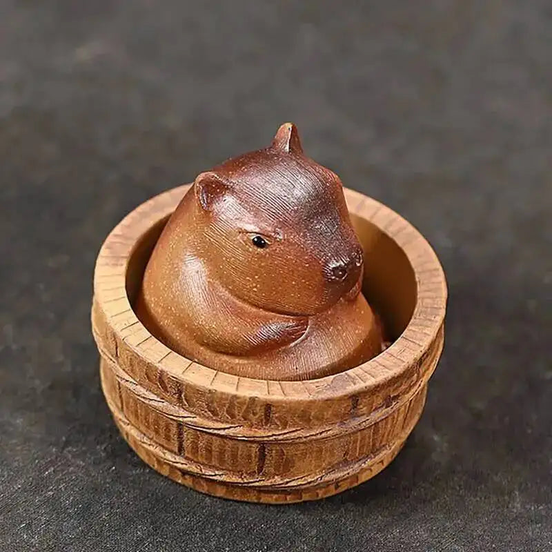 Zisha Tea Pet Animal Capybara Healing Cute Adorable Small Ornament Desktop Decoration Quake with Bathtub