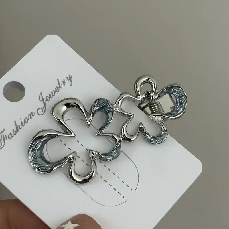 Y2K Blue Silver Alloy Hair Clip Korean Simple Girls Blue Rhinestone Star Metal Duckbill Clip Bangs Side Clip Hair Accessories Quake xh