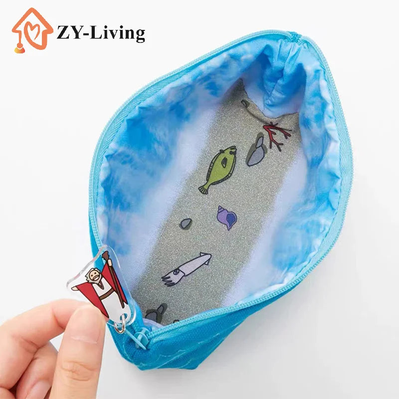 1PCS Canvas Travel Small Cosmetic Bag Women Portable Blue Coin Purse Multifunctional Toiletry Bag 18.5*10*4.5cm Quake