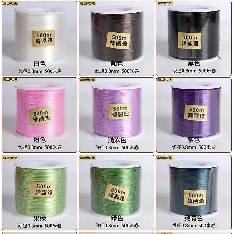 500M 0.8mm Flat Crystal Elastic Thread Bracelet String Leather Band Rope Wearing Bracelet Elastic Thread Buddha Bead Thread Quake