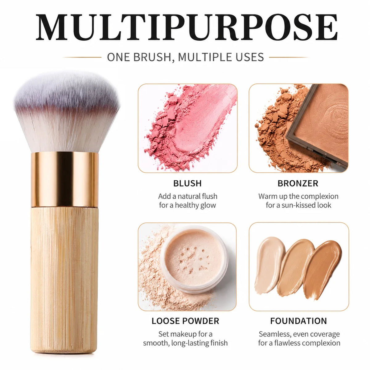 Wooden Handle Makeup Brush Professional Foundation Brush Kabuki Brush Soft Bristles Quake