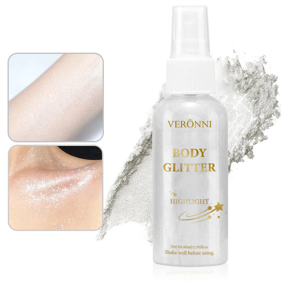 Liquid Glitter Spray, Silver Hair Spray, Holographic Highlighter Spray, Multi-use Makeup Product for Face Body Festivals Quake 1 pcs