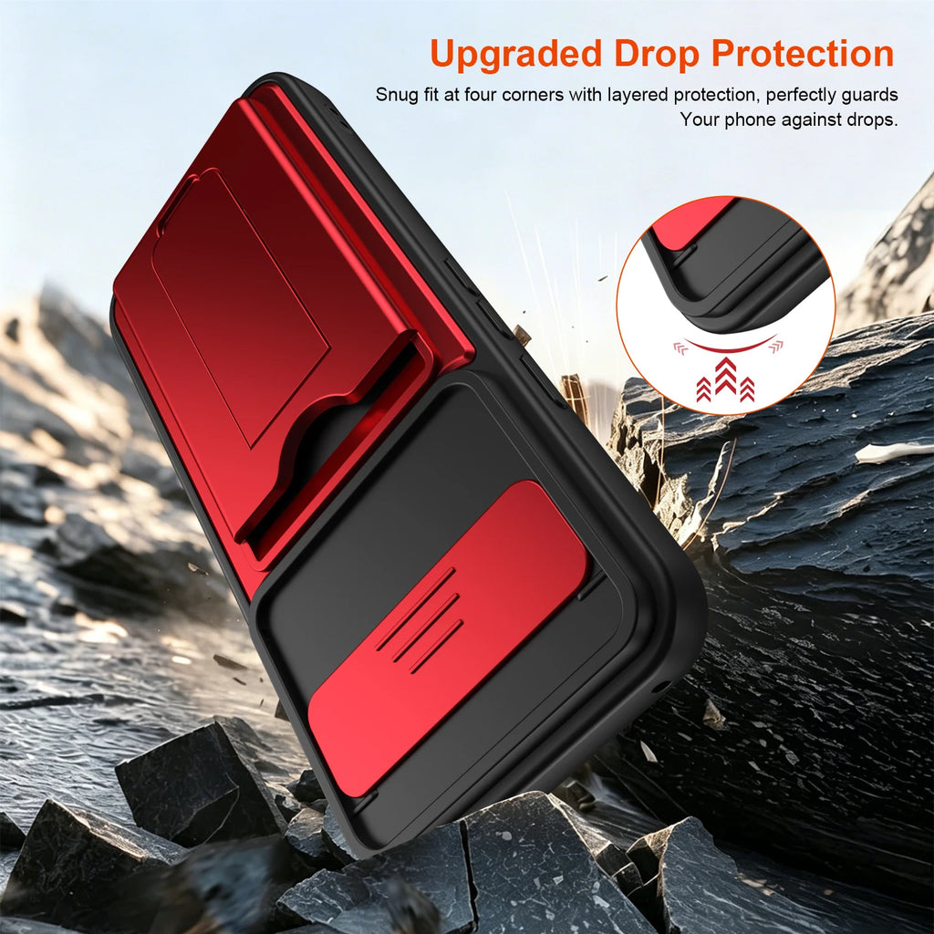 Foldable Stand + Card Holder Phone Case for Google PIXEL11PRO XL Shockproof Soft Hard 2-In-1 Phone Protector, Durable phone case Quake