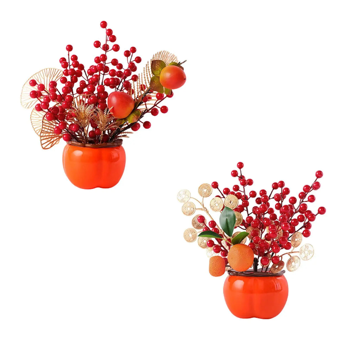 Chinese Lunar New Year Decoration Fake Flower Blessing Bucket Artificial Berry Branches for Restaurant Home Birthday Office Quake