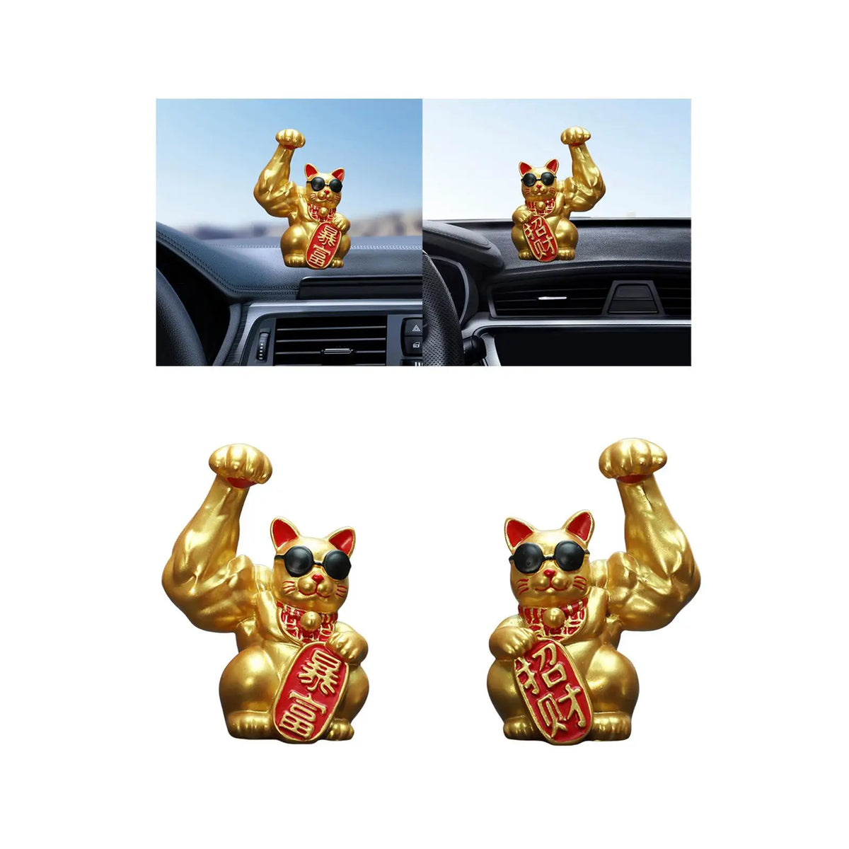 Lucky Cat Figurine Big Muscle Arm Feng Shui Decor, Home Office Tabletop Creative Quake