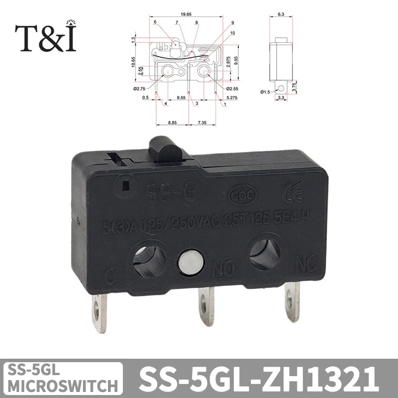 SS-5GL Limit Switch 2 3 Pin NO NC SPDT Push Button Straight Lever Roller Arm Snap Action Microswitch for Appliance 5 10 20 50PCS Quake Without Lever No-Nc 50PCS