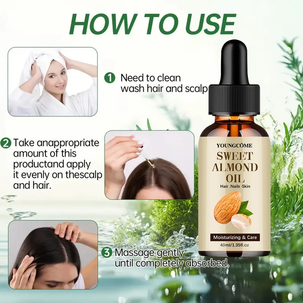 40/60ml Pure Natural Almond Essential Oil Moisturizing Skin Face Hair Care Massage Diffuser Oil Quake