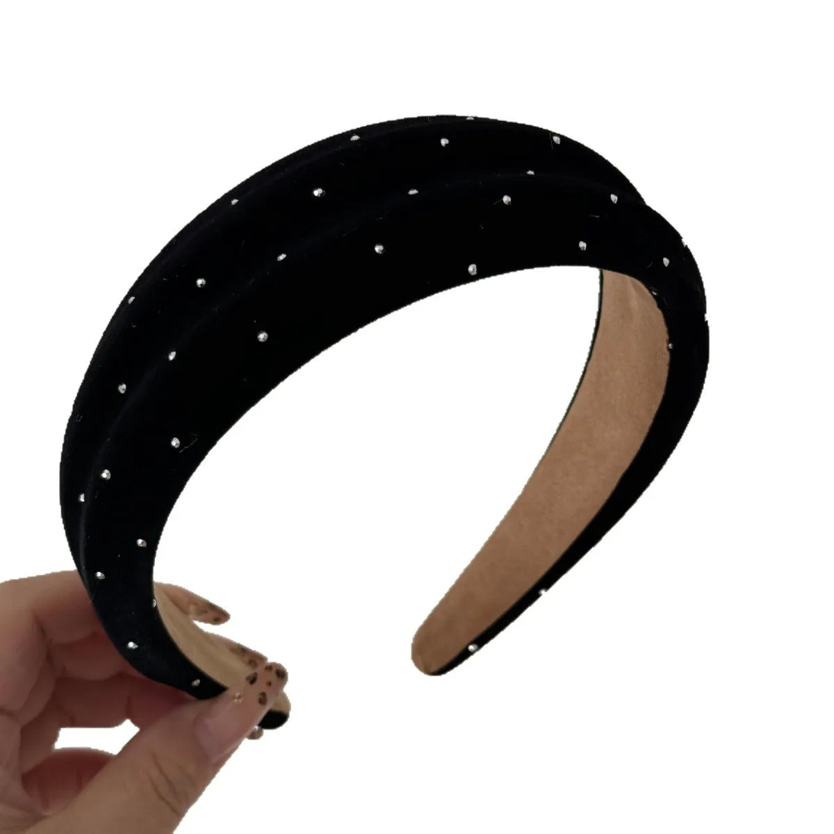 Polka Dots Pearls Velvet Headband for Women Girls French Retro Elegant Hairband Headwear Traveling Outdoor Hair Accessories New Quake