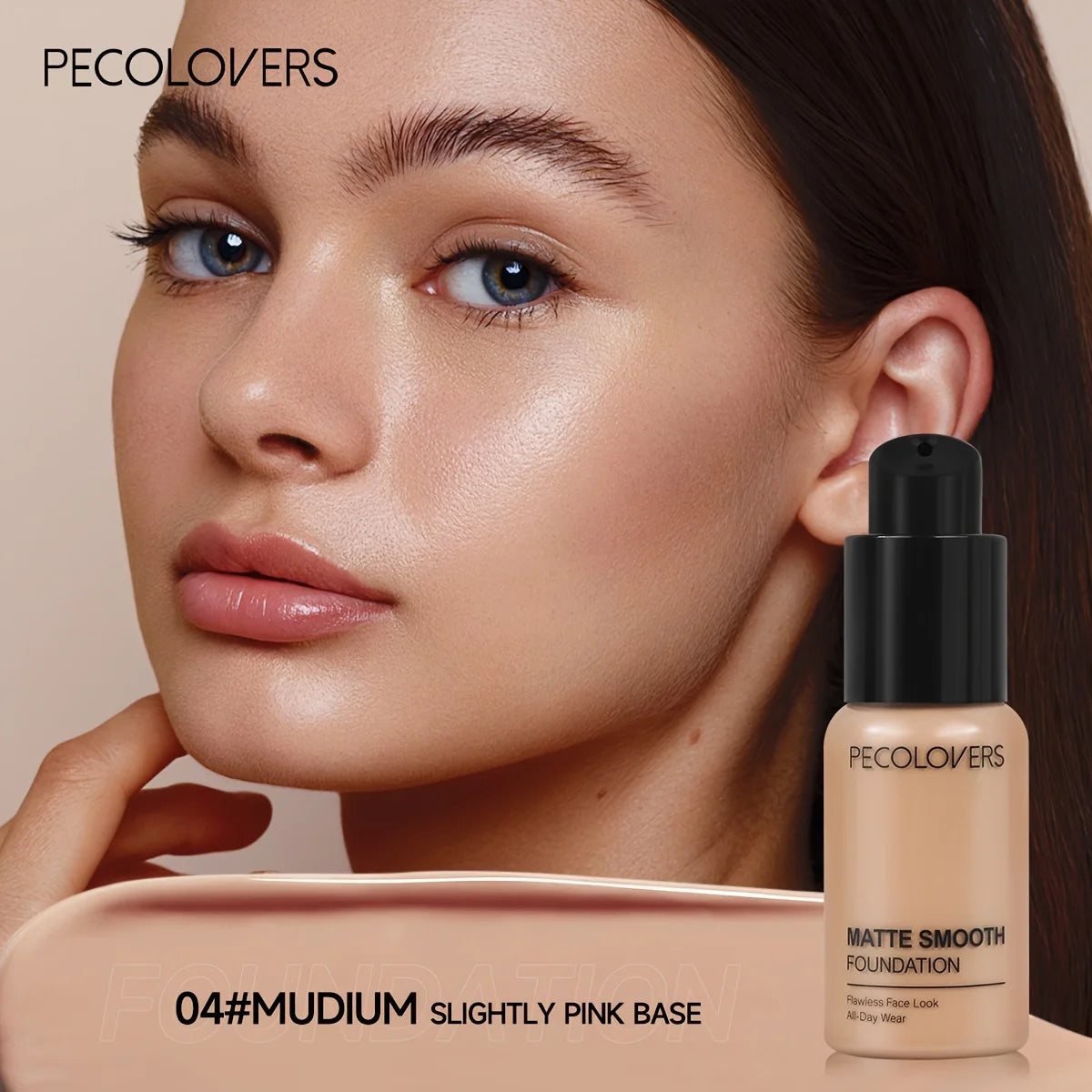 PECOLOVERS Matte Finish Liquid Foundation - Oil-Control, Waterproof, Full Coverage Concealer for All Skin Tones Quake 04