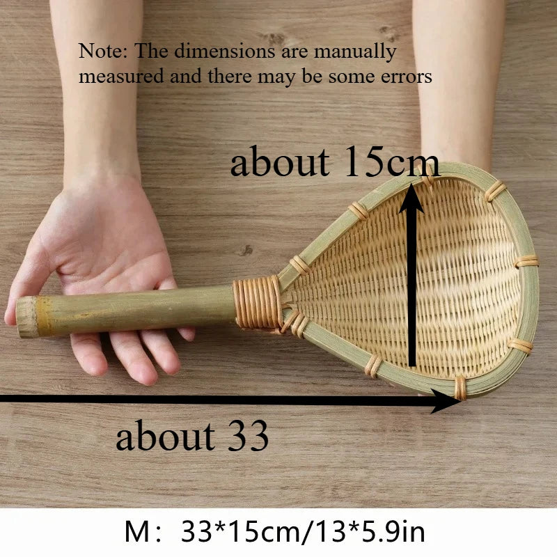 Hand‑Woven Bamboo Skimmer Ladle, Long Handle Kitchen Strainer for Noodles Dumplings Rice Noodles Cooking Utensil Quake M