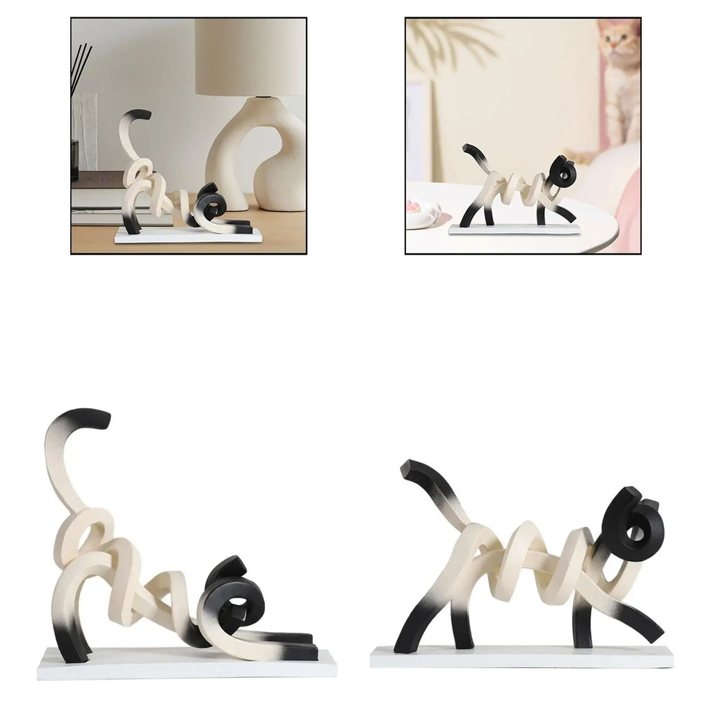 Abstract Cat Figurine,Resin Figure Dorm Line Crafts Statue Minimalist Art Quake