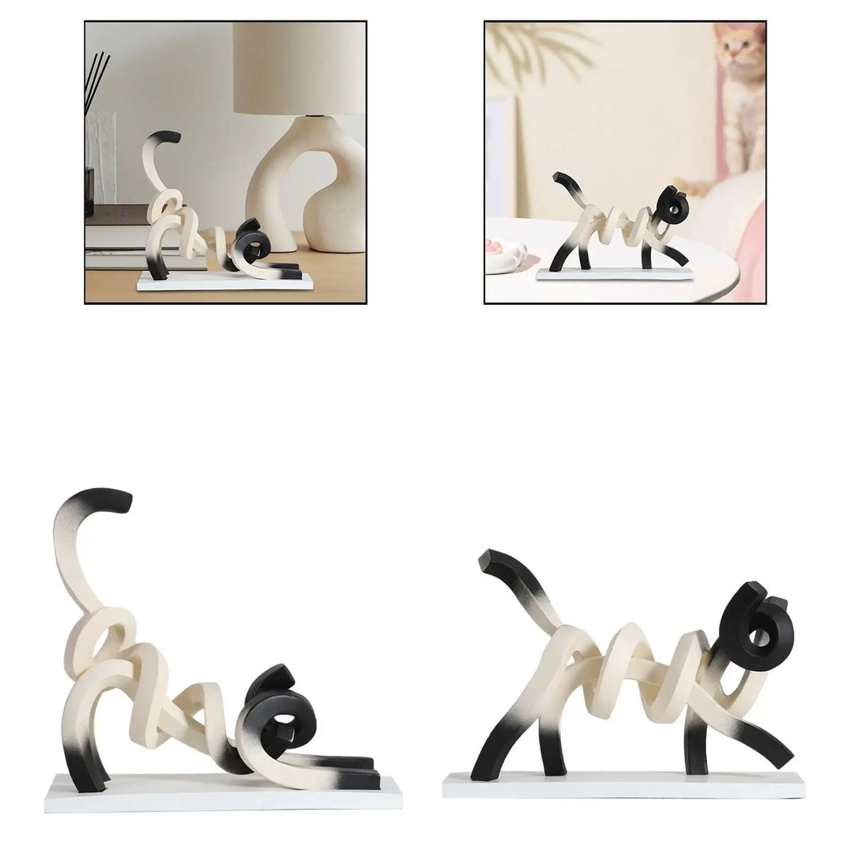 Abstract Cat Figurine,Resin Figure Dorm Line Crafts Statue Minimalist Art Quake