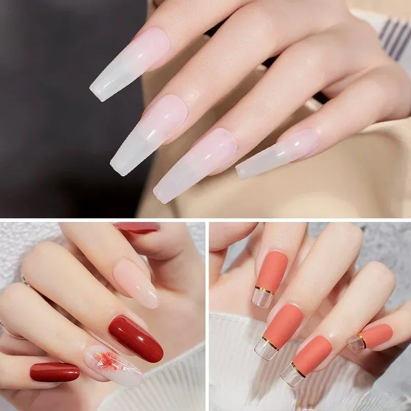 120Pcs/Box Clear Seamless Fake Nails Full Coverage False Nails Tips Short T-shaped Water Drop Full Sticker for Nail DIY Art Quake