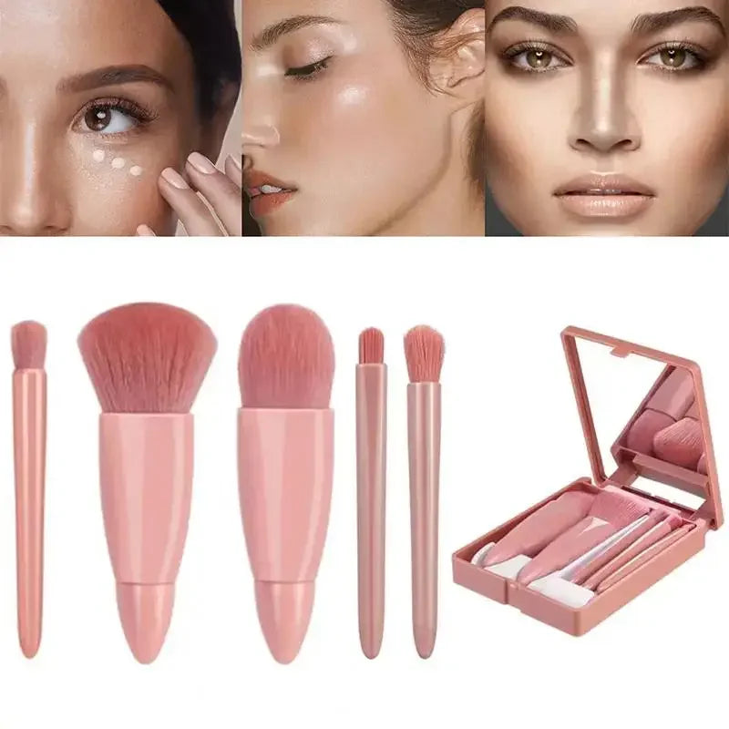 vvocci 5pcs Makeup Brushes Set Mini Makeup Brushes Small Complete Function Cosmetic Brushes Kit With Case And Mirror Travel Size Quake