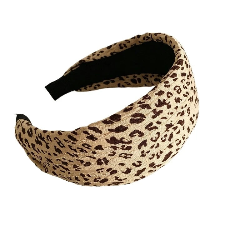 Vintage Leopard Print Wide Headband for Women High‑Crania Padded Hair Hoop Fashion Daily Wear Ladies Hair Accessories Quake