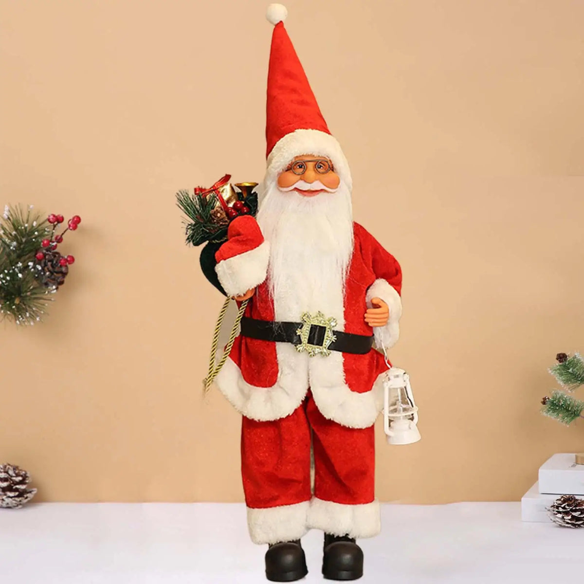 Santa Claus Figurine Xmas Party Ornament Santa Claus Figure for Bedroom Home Quake Red