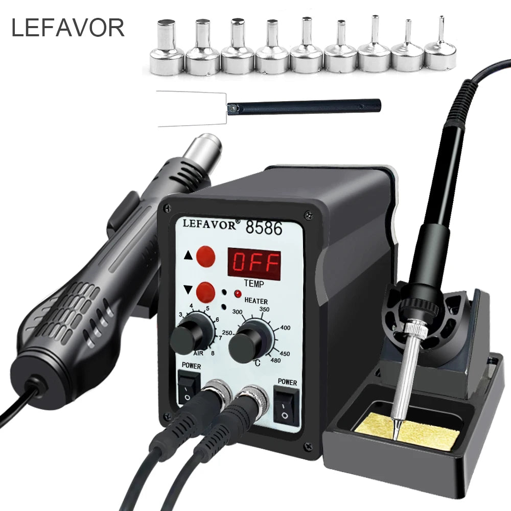 8586 Soldering Station 2 In 1 Digital ESD Hot Air Blower Heat Gun Welding Solder Iron SMD Desoldering Rework Station Tool Quake