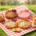 10Pcs Kawaii Cartoon Bowknot Plaid Woven Basket Miniature Dollhouse Resin For Basket Model DIY Ornament Doll Toys Accessories Quake random mixed