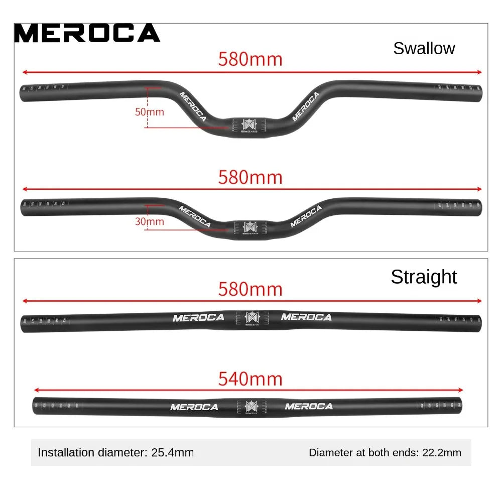 MEROCA Bike Handlebar Straight/Swallow 25.4X540/580mm Bicycle Parts Aluminum Alloy Cycling Accessories for Mountain Bikes Quake