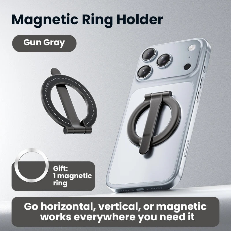Ultra-thin Cell Phone Ring Holder Magnetic Ring Foldable Kickstand Magnet Grip Desktop Stand for Phone Quake Black