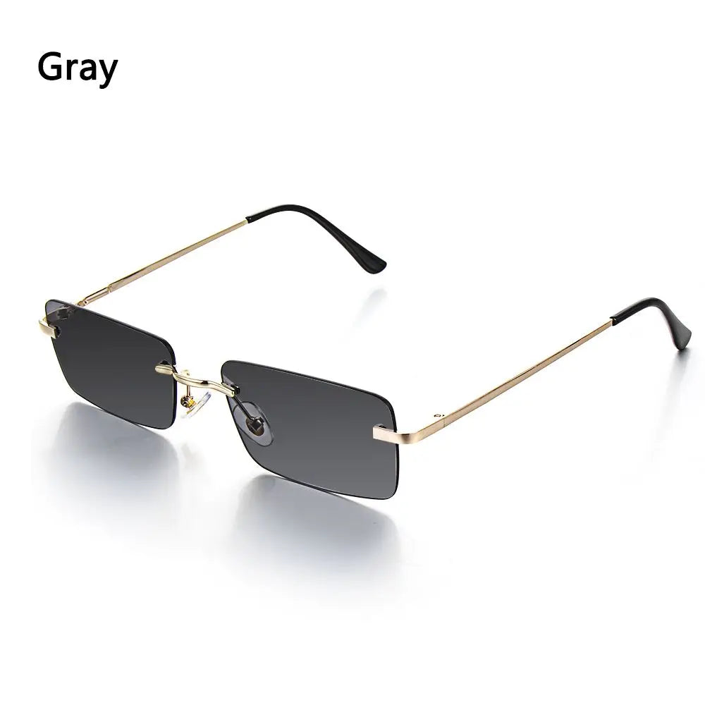 Fashion Rimless Rectangle Sunglasses Women Luxury Design Sun Glasses Ladies Retro Gradient Eyewear Summer UV400 Sun Shades Quake Gray