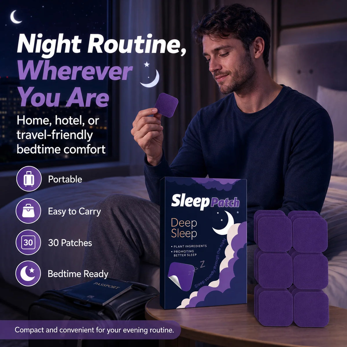 30PCS Sleep Patch Nighttime Wellness Patch Plant-Inspired Comfortable Night Patch for Bedtime Routine Travel Home Quake