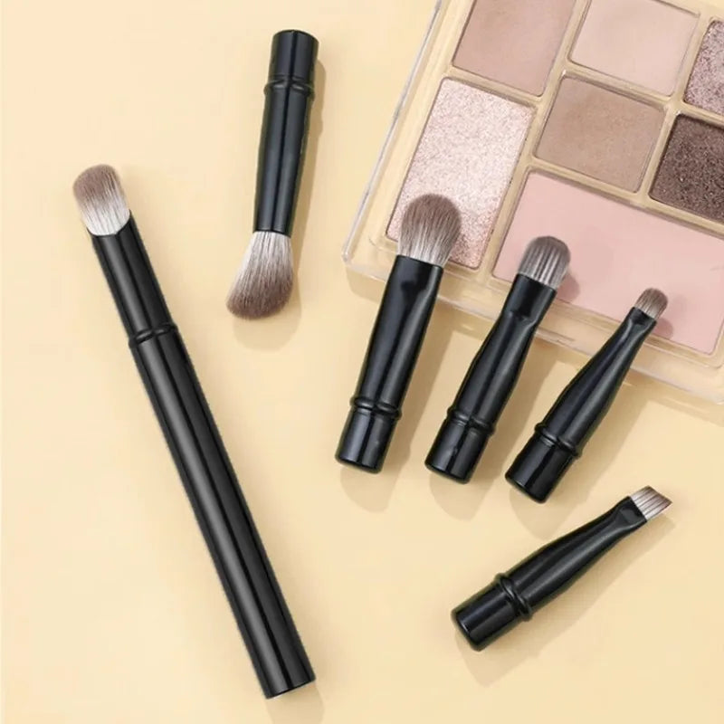 6pcs Portable Mini Makeup Brush Set with Detachable Travel Contour Concealer Brush,Eyeshadow Brush and Double-ended Makeup Brush Quake