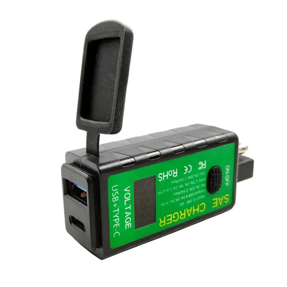 M.2 3.1A/4.8A SAE to USB Type-C Motorcycle Voltmeter ON/Off Switch Fast Charger Quake