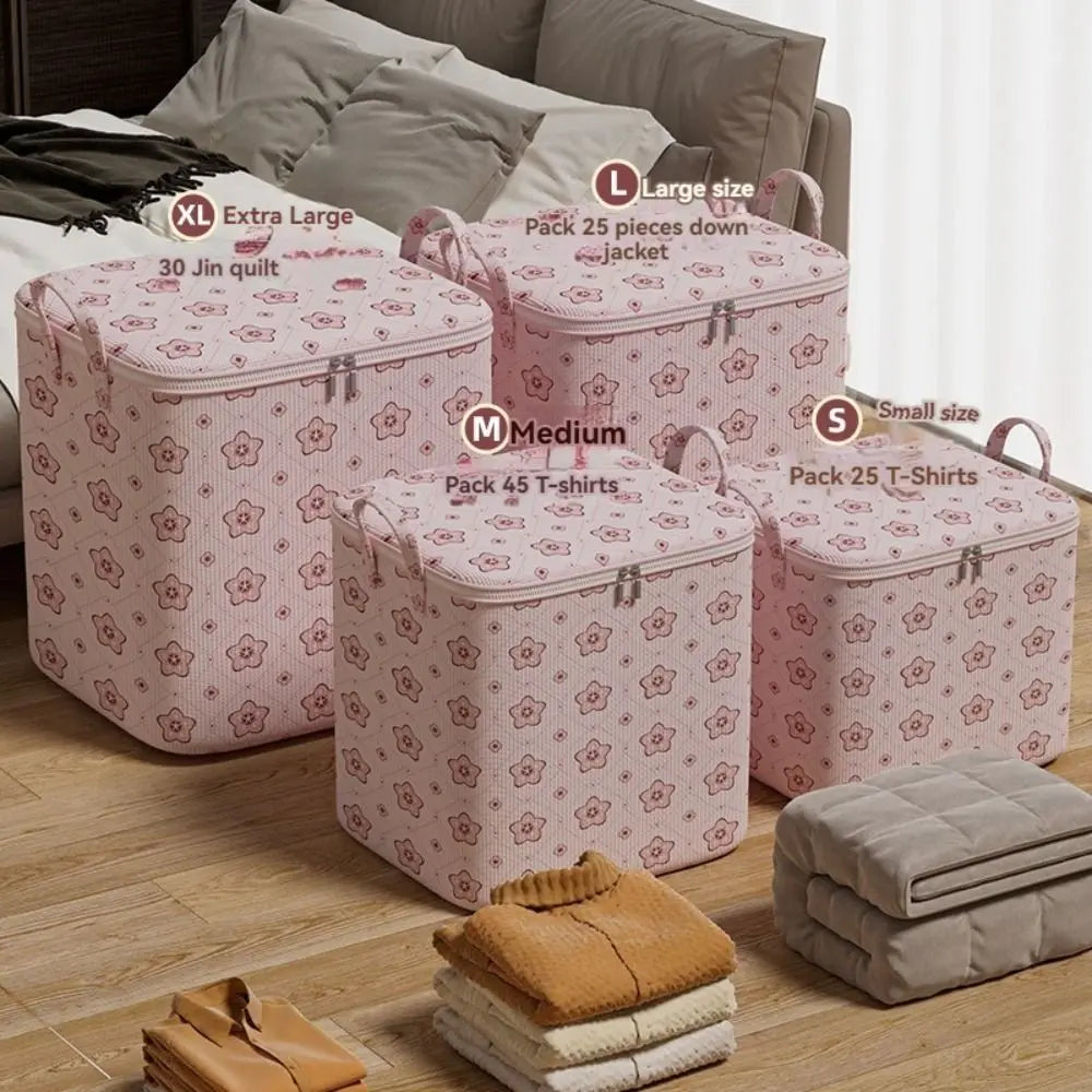 With Handle Clothes Storage Bins Foldable Large Capacity Quilt Storage Bag Clothes Organizer Cherry Blossom Quake