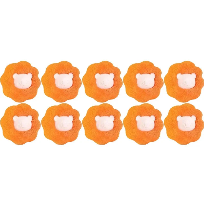 Cute Pet Hair Remover Reusable Ball Laundry Washing Machine Filter Wool Sticker Cat Hair Remover Pet Fur Lint Catcher Home Quake Orange 10pcs
