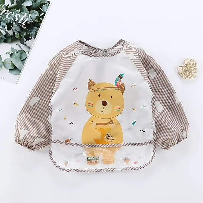 1Pcs Toddler Baby Cartoon Long Sleeve Art Apron Waterproof Eating Smock Infant Animal Smock Soft Baby Bib Burp Clothes Quake B31 Sleeveless Bear 0-3Years old