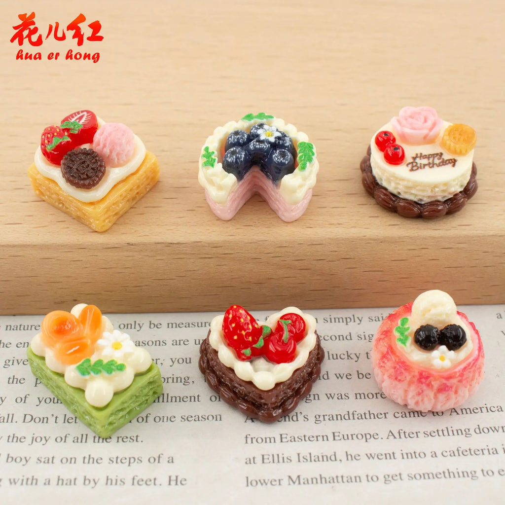 10pcs Simulation Food Heart Fruit Cream Cake Resin Cream Accessories DIY Jewelry Making Hair Clip Keychain For Desk Ornaments Quake