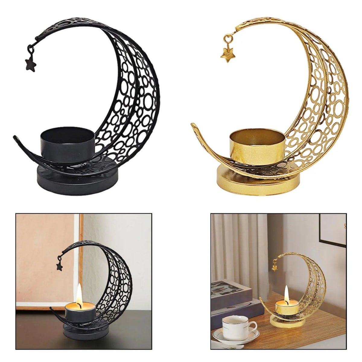 Moon Candle Holder Ornament Versatile Decorative Hollow Gifts Iron Candle Stand for Tabletop Anniversary Dining Room Quake