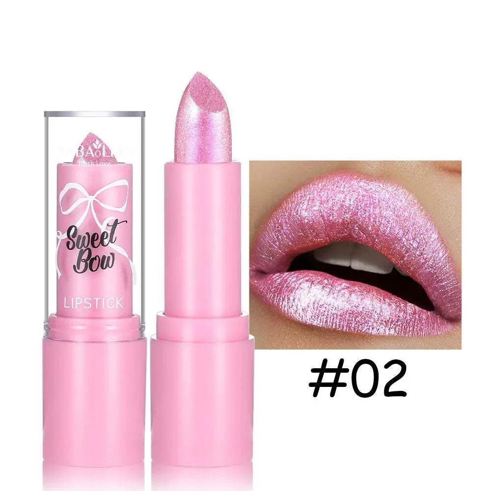 Metallic Pink Glitter Lipstick Long Lasting High Shine Diamond Nude Shimmer High Impact Full Coverage Sexy Lip Makeup for Women Quake 02