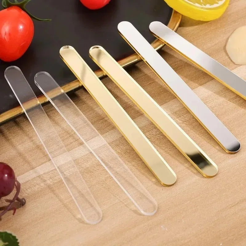 Reusable Clear Ice Cream Sticks Gold Acrylic Popsicle Sticks Cake Candy Desserts Tool for Wedding Party Decor Kitchen Supplies Quake