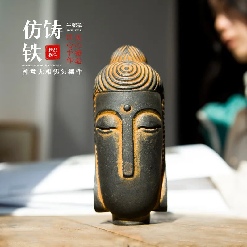Chinese Zen Style National Style Formless Buddha Head Desktop Home Decoration High-end Vintage Craft Ornament Quake