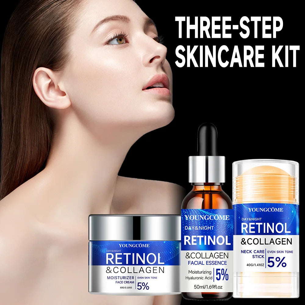 Retinol & Collagen Moisturizing Repair Cream and Serum Set Skin Collagen Essence Skin Care Set Cosmetics Travel Package Quake