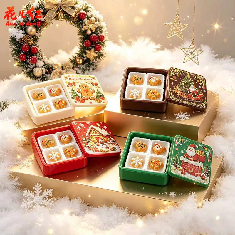 10Pcs Cute Christmas Gingerbread Biscuit Gift Box Series Flatback 3D Resin Cabochon DIY Keychain For Dollhouse Accessories Quake
